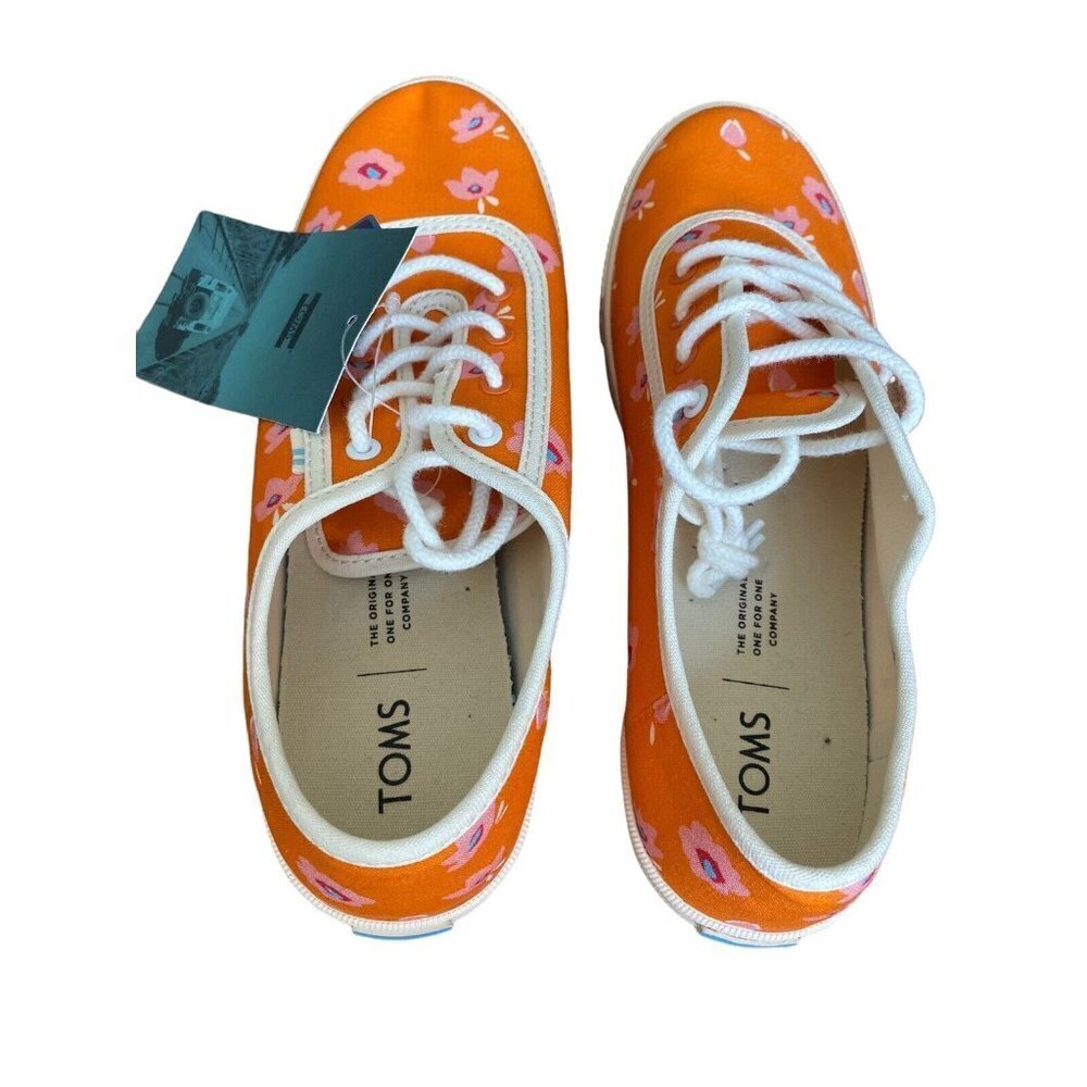 Toms Womens Carmel Persimmon‎ Spring Floral Orange Canvas Sneaker sz 7 NEW - Picture 5 of 9